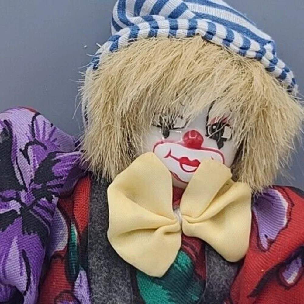 Vintage Clown Doll Sand Body Porcelain Head 5